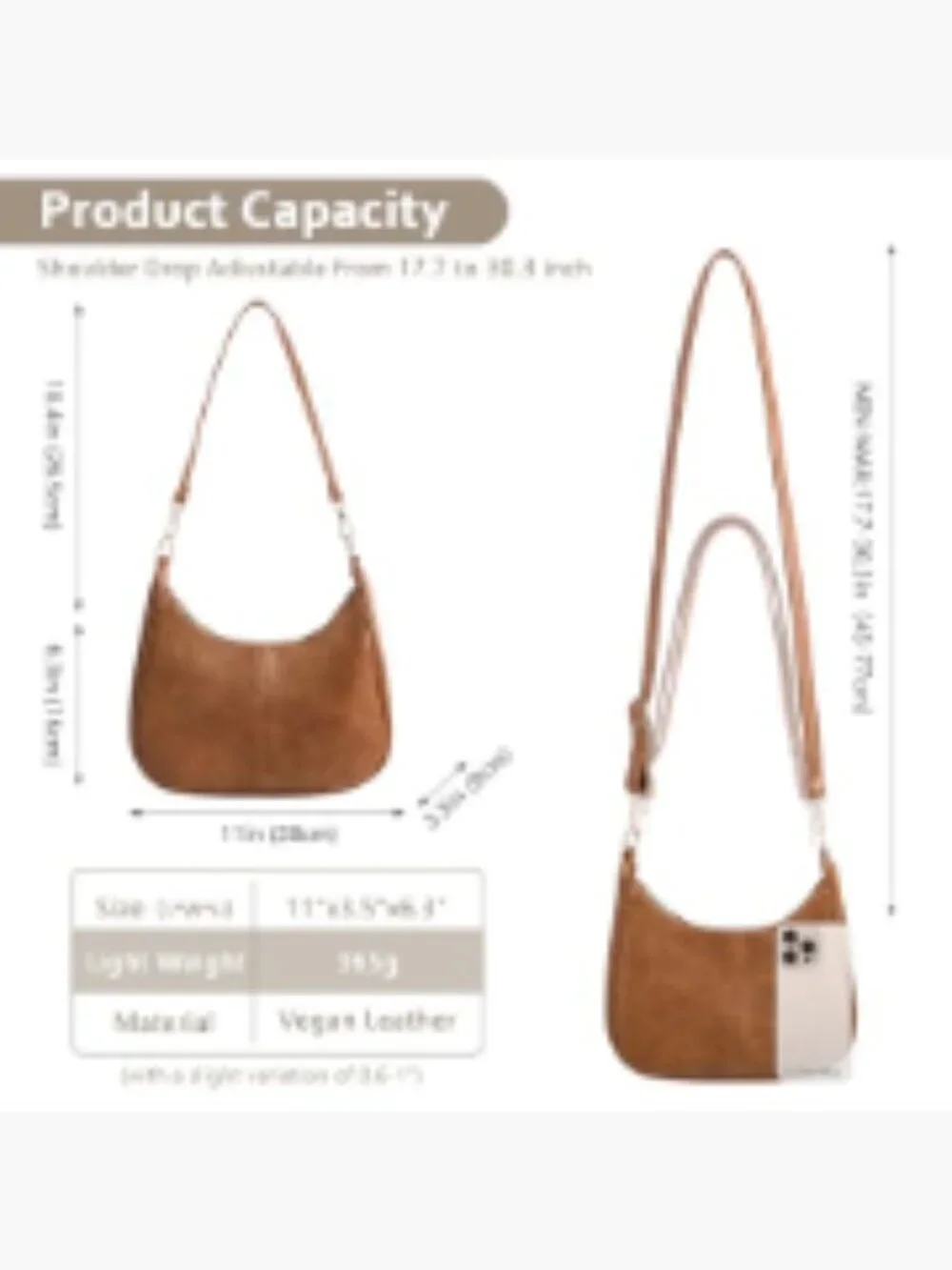 Slouchy Faux Leather Crossbody Hobo Bag with Zippered Back Pocket